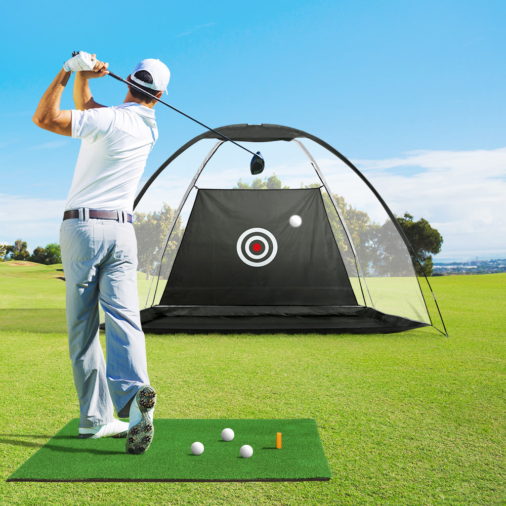 Everfit 3M Golf Practice Net And Training Mat Set Black