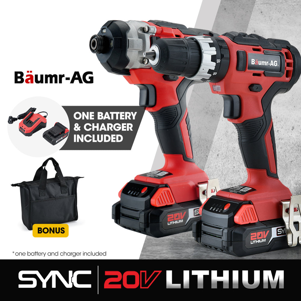 BAUMR-AG 20V Cordless Drill and Impact Driver Combo Kit w/ SYNC Battery &amp; Charger