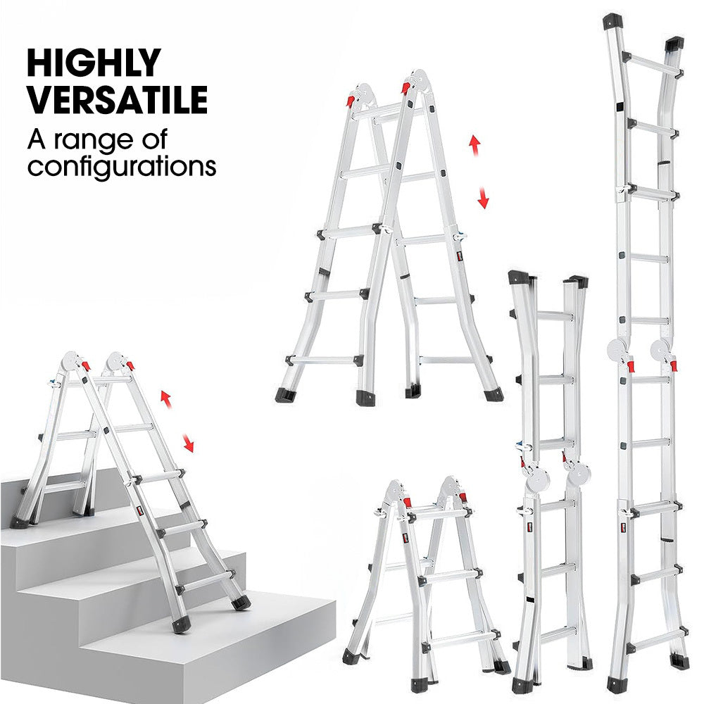 Bullet 2.9m Folding Aluminium Multipurpose Ladder, w/ Workshelf Platform, Spring Assisted Rapid Safety Lock Adjusters