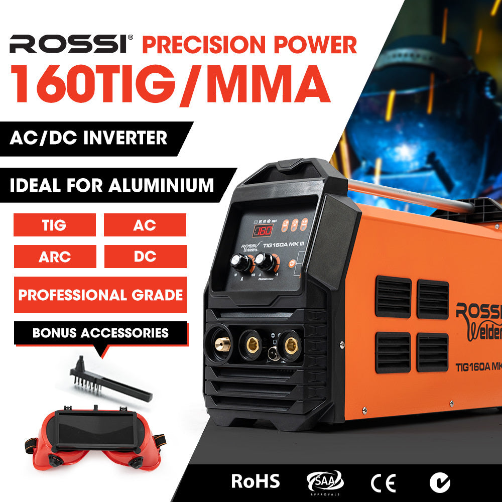 ROSSI 160 Amp Inverter Welder TIG Arc Stick, AC/DC, with Accessories (15A Plug)