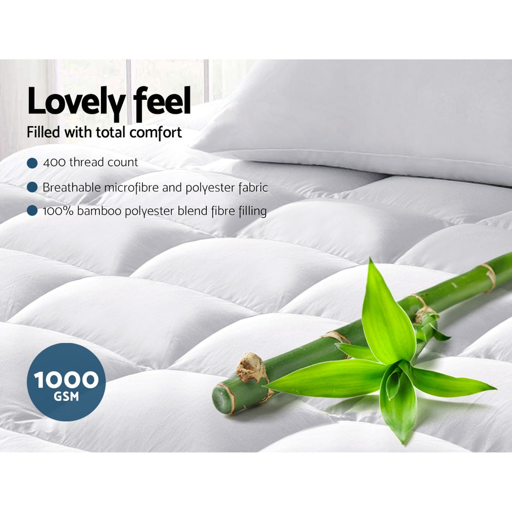 Giselle Bedding Bamboo Mattress Topper 1000GSM Single