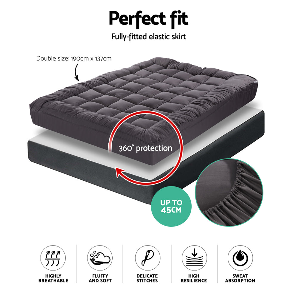 Giselle Bedding Double Charcoal Mattress Topper