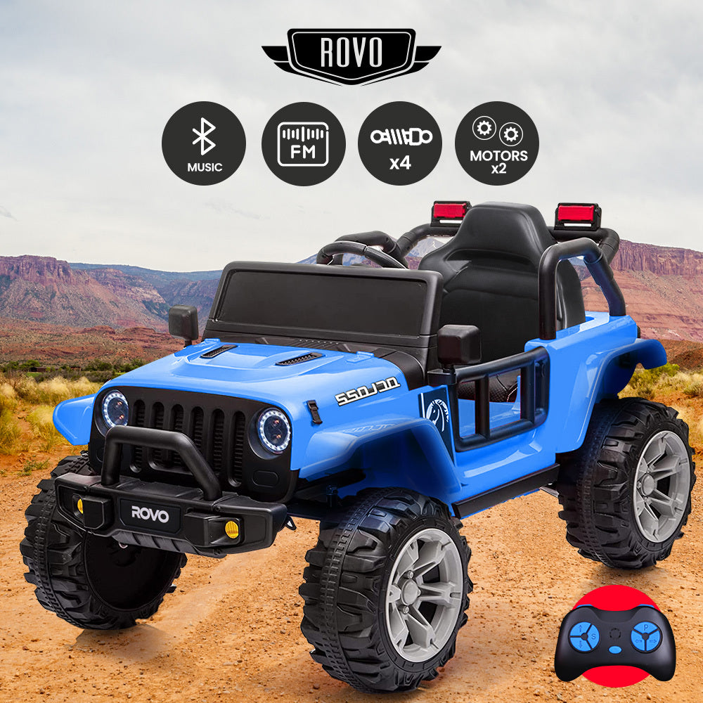 Rovo Kids Jeep Inspired Electric Ride On Toy Car, with Parental Remote Control, Bluetooth Music, Blue