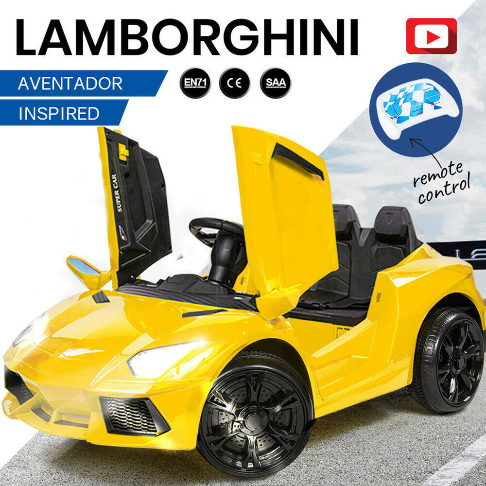 ROVO KIDS Lamborghini Inspired Ride-On Car, Remote Control, Battery Charger, Yellow