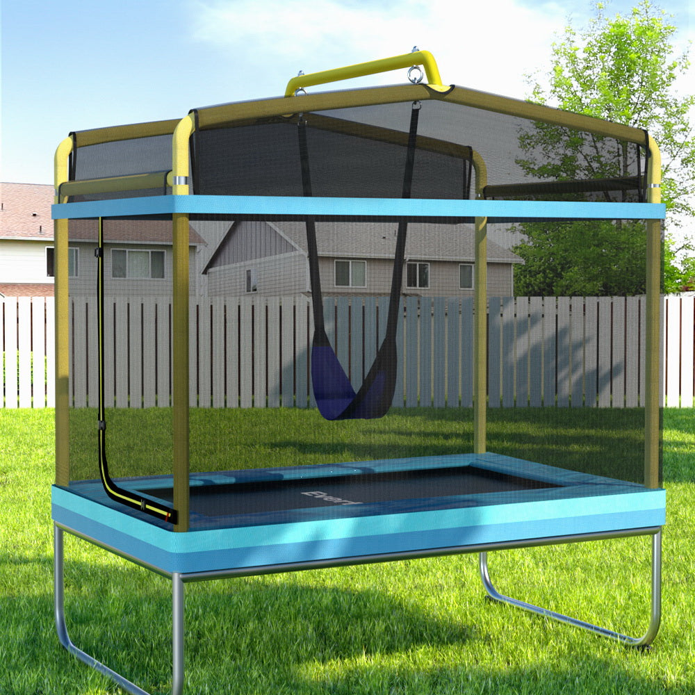 Everfit 6FT Kids Trampoline with Enclosure Safety Net Rectangle Yellow