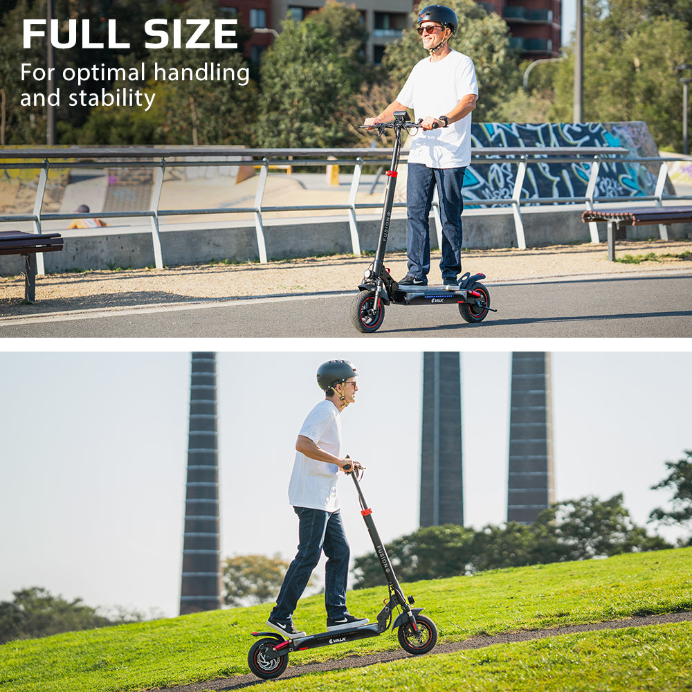 VALK Fusion 5 Electric Scooter, 500W 48V 13Ah Lithium 50km Range 40km/h Quad Shocks 10 inch Tyres,