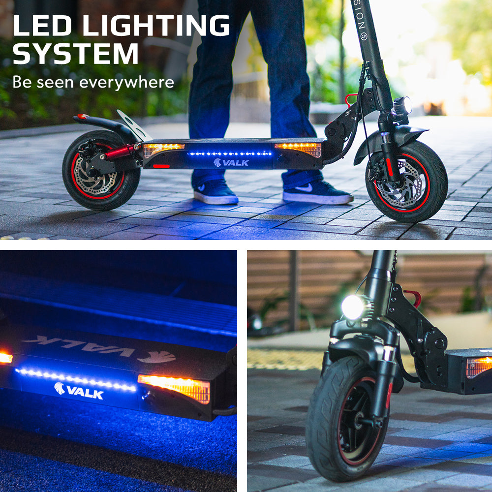 VALK Fusion 5 Electric Scooter, 500W 48V 13Ah Lithium 50km Range 40km/h Quad Shocks 10 inch Tyres,