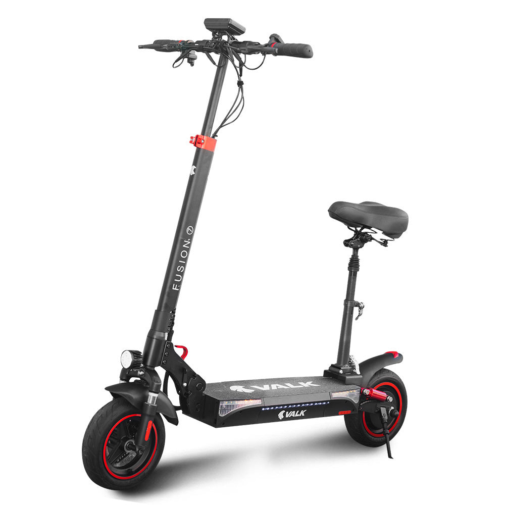 VALK Fusion 7 Electric Scooter with Seat option 800W 48V 13Ah Lithium 50km Range Quad Shocks 10 inch Tyres