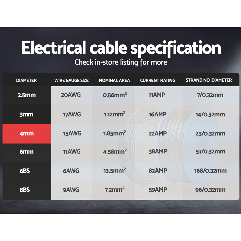 4MM Twin Core Wire Electrical Cable Extension 100M Car 450V