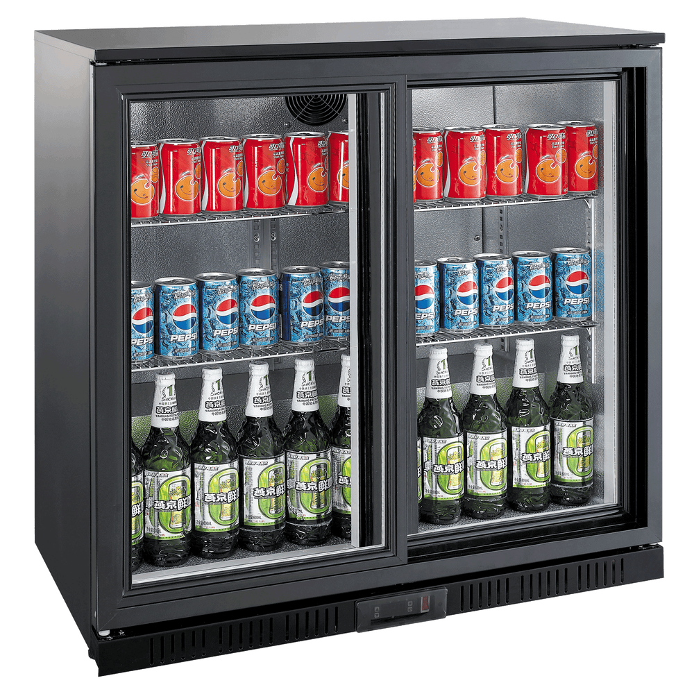 Exquisite UBC210 Two Sliding Doors Backbar Display Commercial Refrigerators 900mm Height