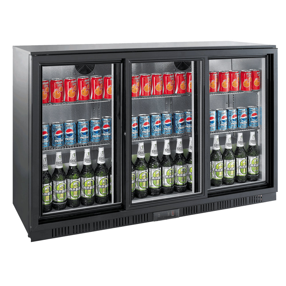 Exquisite UBC330 Three Sliding Doors Backbar Display Commercial Refrigerators 835mm Height