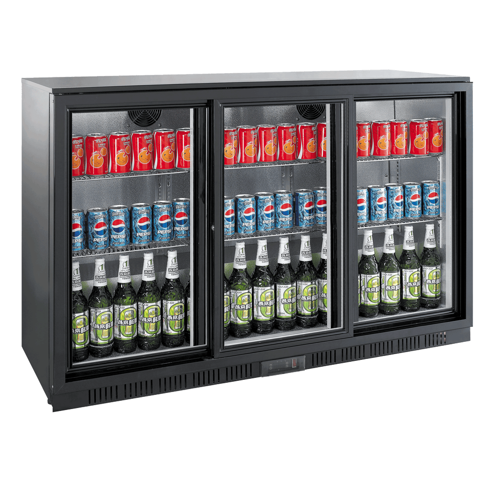 Exquisite UBC330 Three Sliding Doors Backbar Display Commercial Refrigerators 900mm Height