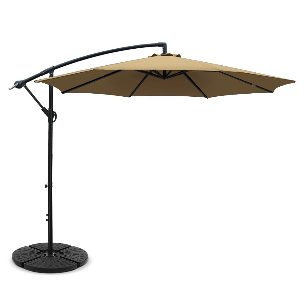 Instahut 3M Outdoor Umbrella with 48X48CM Base - Beige