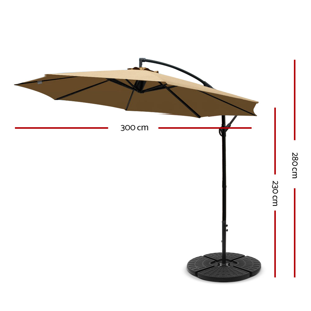 Instahut 3M Outdoor Umbrella with 48X48CM Base - Beige