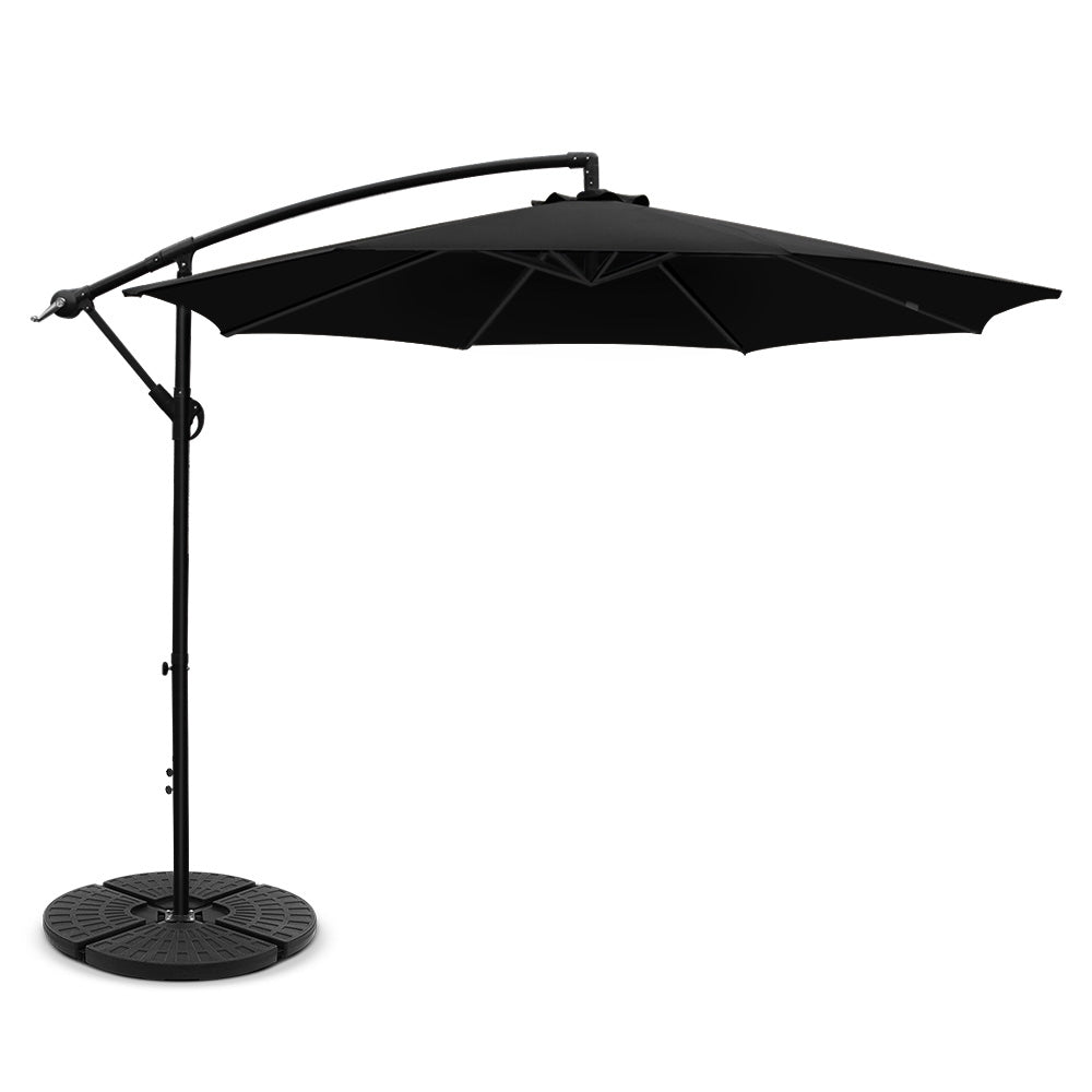 Instahut 3M Outdoor Umbrella with 48X48CM Base - Black