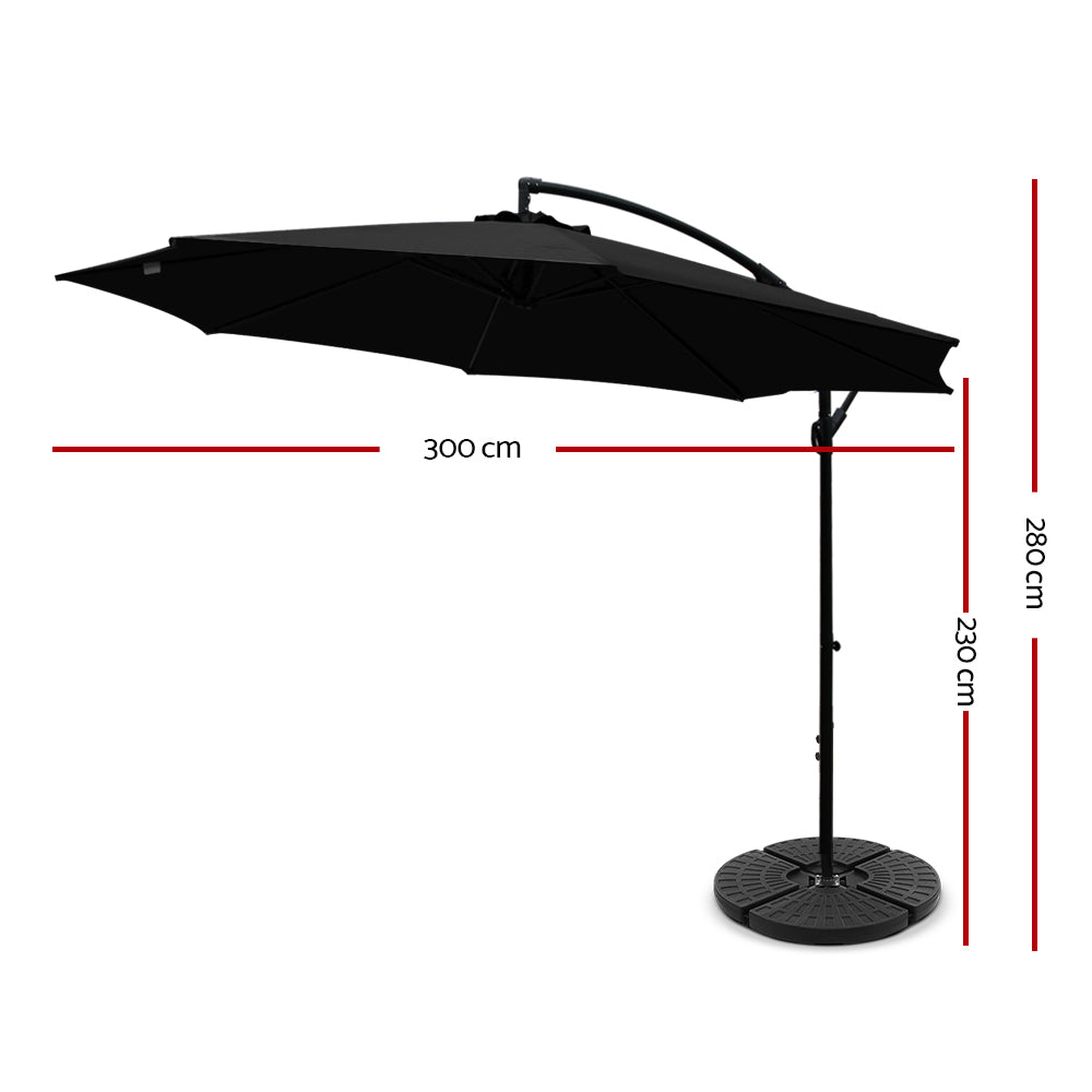 Instahut 3M Outdoor Umbrella with 48X48CM Base - Black