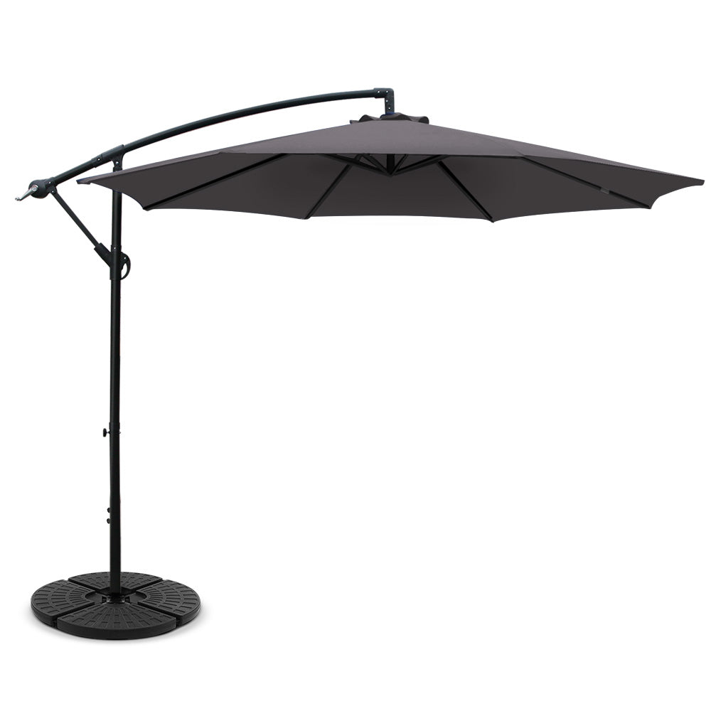 Instahut 3M Outdoor Umbrella with 48X48CM Base - Charcoal