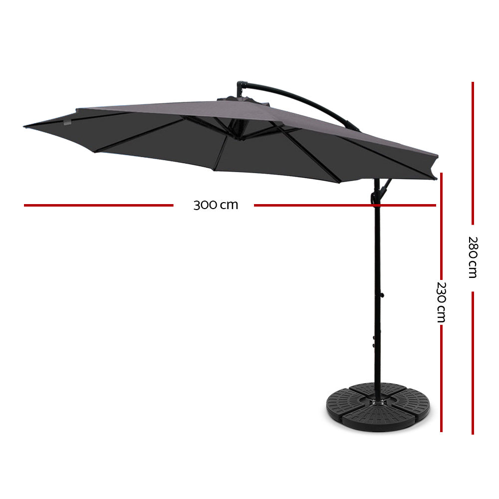 Instahut 3M Outdoor Umbrella with 48X48CM Base - Charcoal