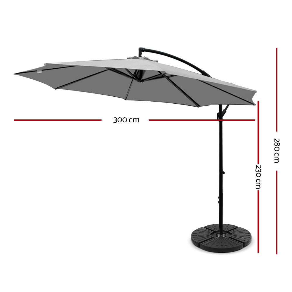 Instahut 3M Outdoor Umbrella with 48X48CM Base - Grey