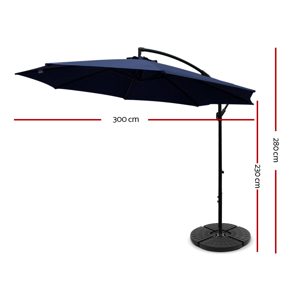 Instahut 3M Outdoor Umbrella with 48X48CM Base - Navy