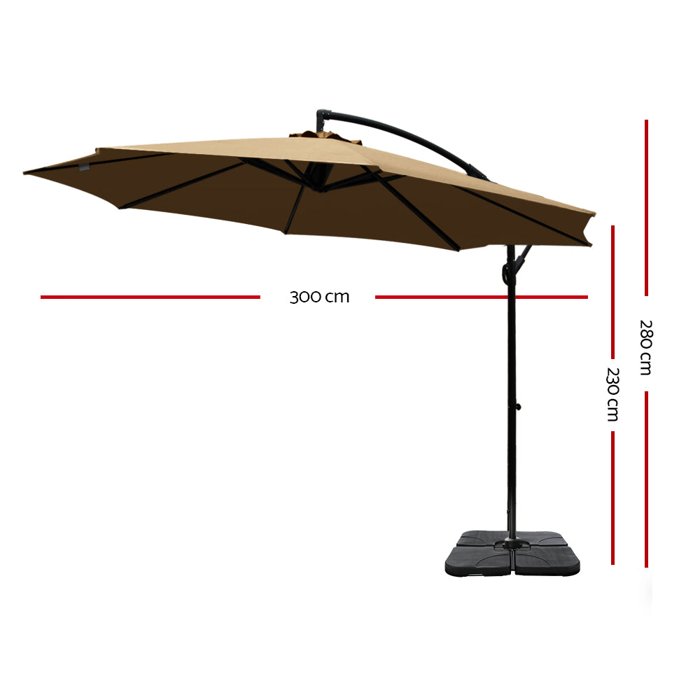Instahut 3M Outdoor Umbrella with 50X50CM Base UV - Beige