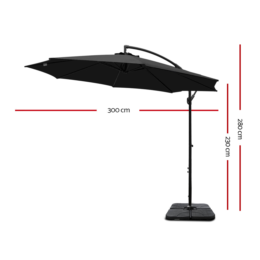 Instahut 3M Outdoor Umbrella with 50X50CM Base UV - Black