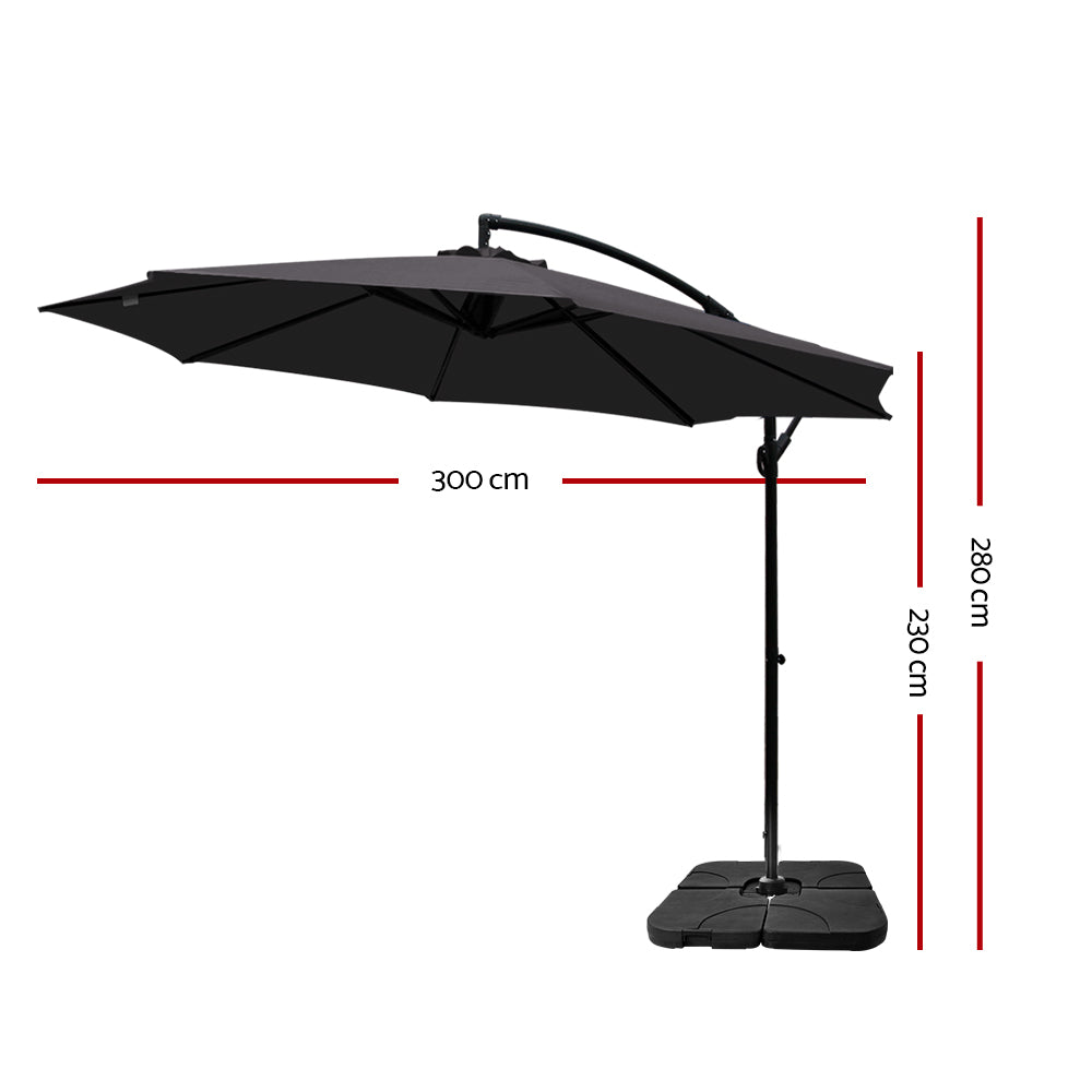 Instahut 3M Outdoor Umbrella with 50X50CM Base UV- Charcoal