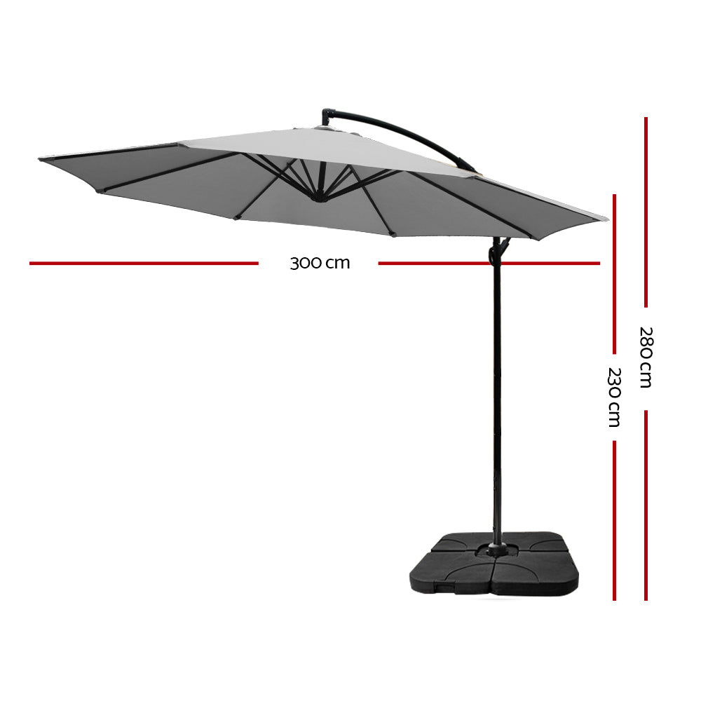 Instahut 3M Outdoor Umbrella with 50X50CM Base UV - Grey