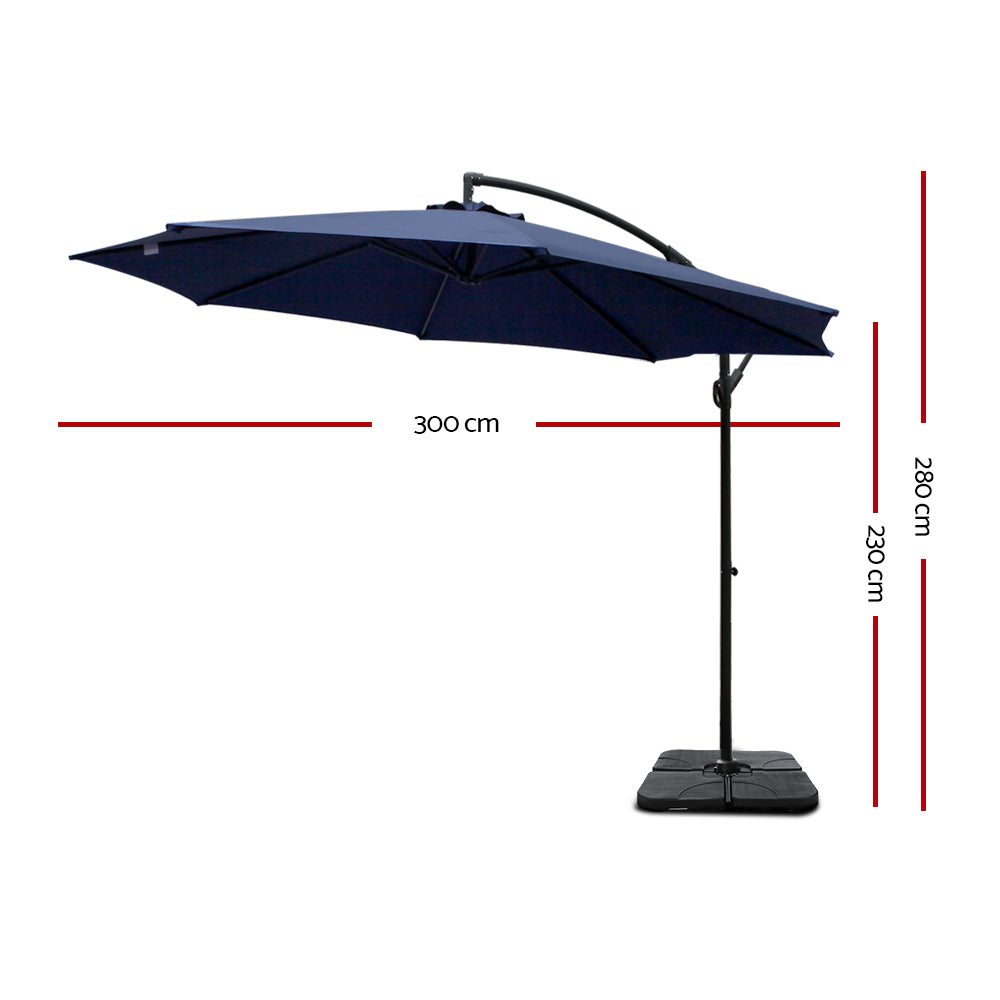 Instahut 3M Outdoor Umbrella with 50X50CM Base UV - Navy