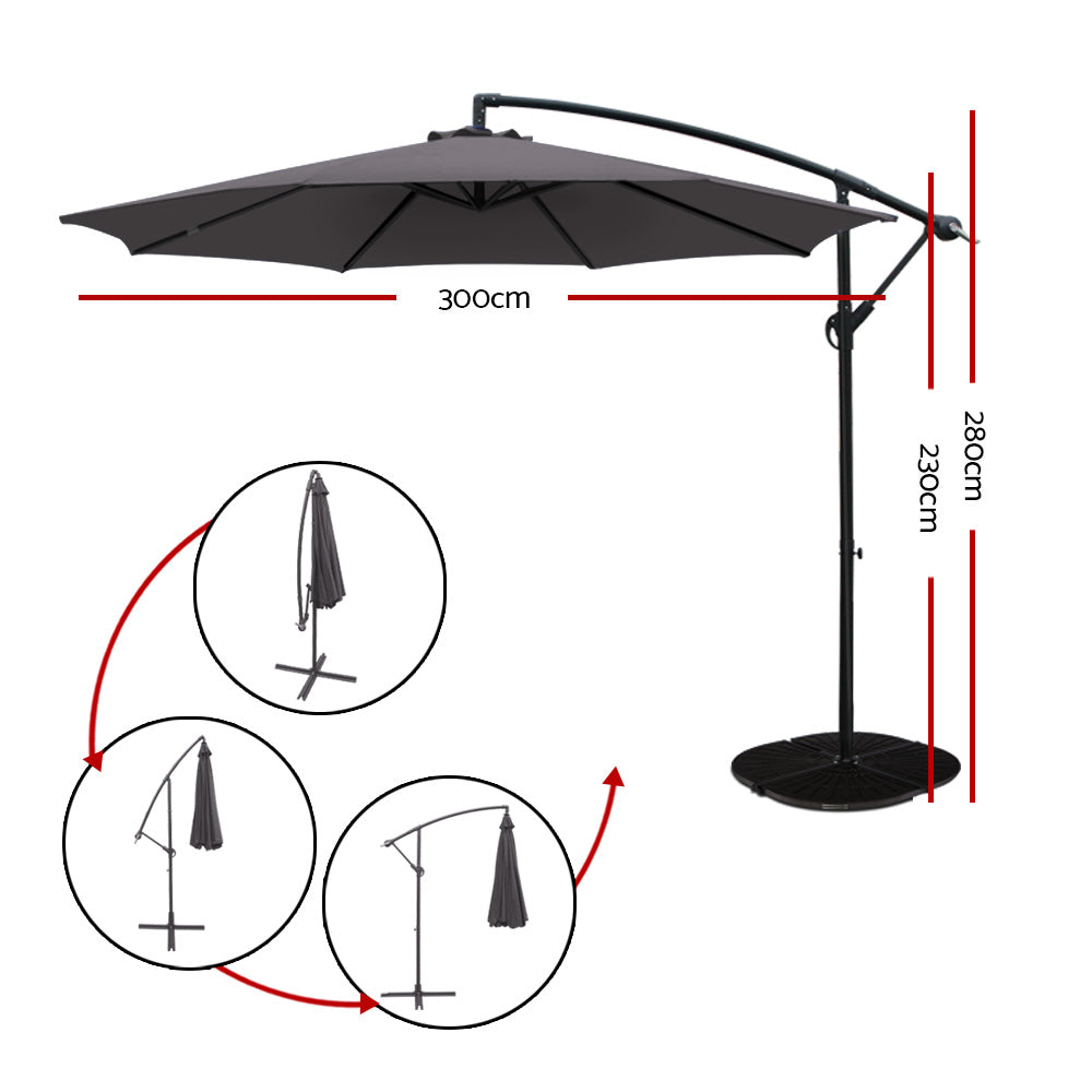 Instahut 3M Outdoor Umbrella - Charcoal