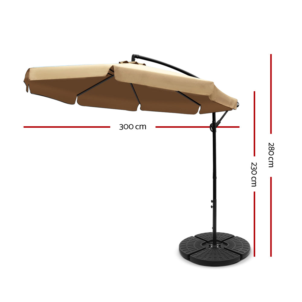 Instahut 3M Outdoor Umbrella with 48X48CM Base UV - Beige