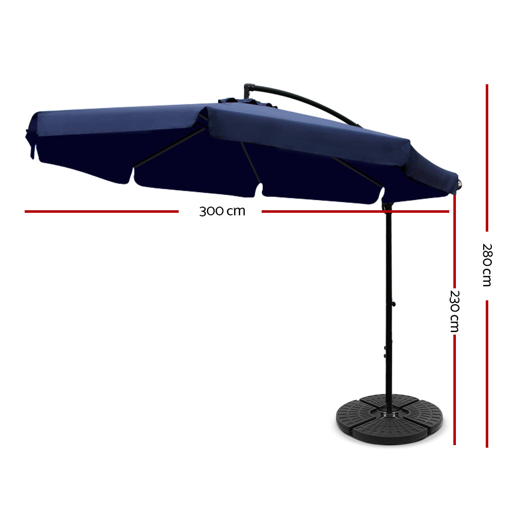 Instahut 3M Outdoor Umbrella with 48X48CM Base UV - Navy