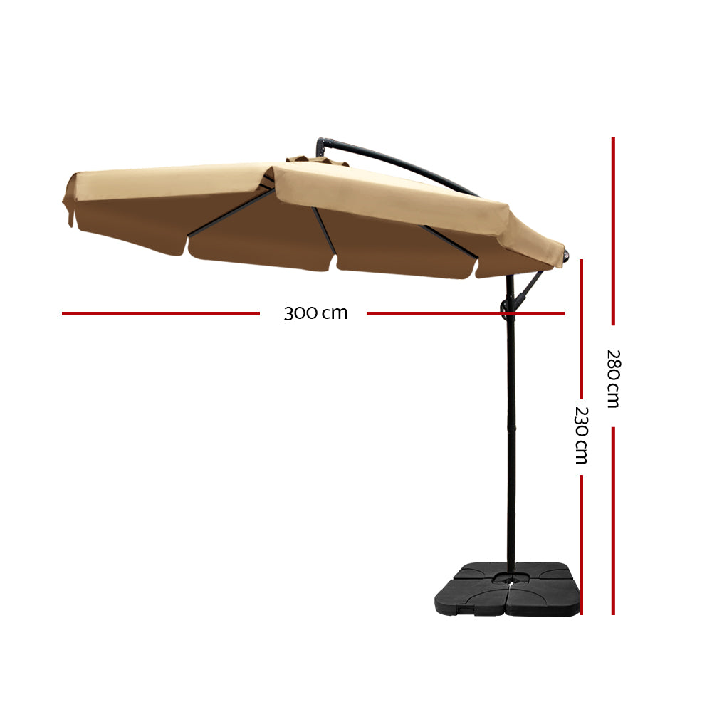 Instahut 3M Outdoor Umbrella with 50X50CM Base - Beige
