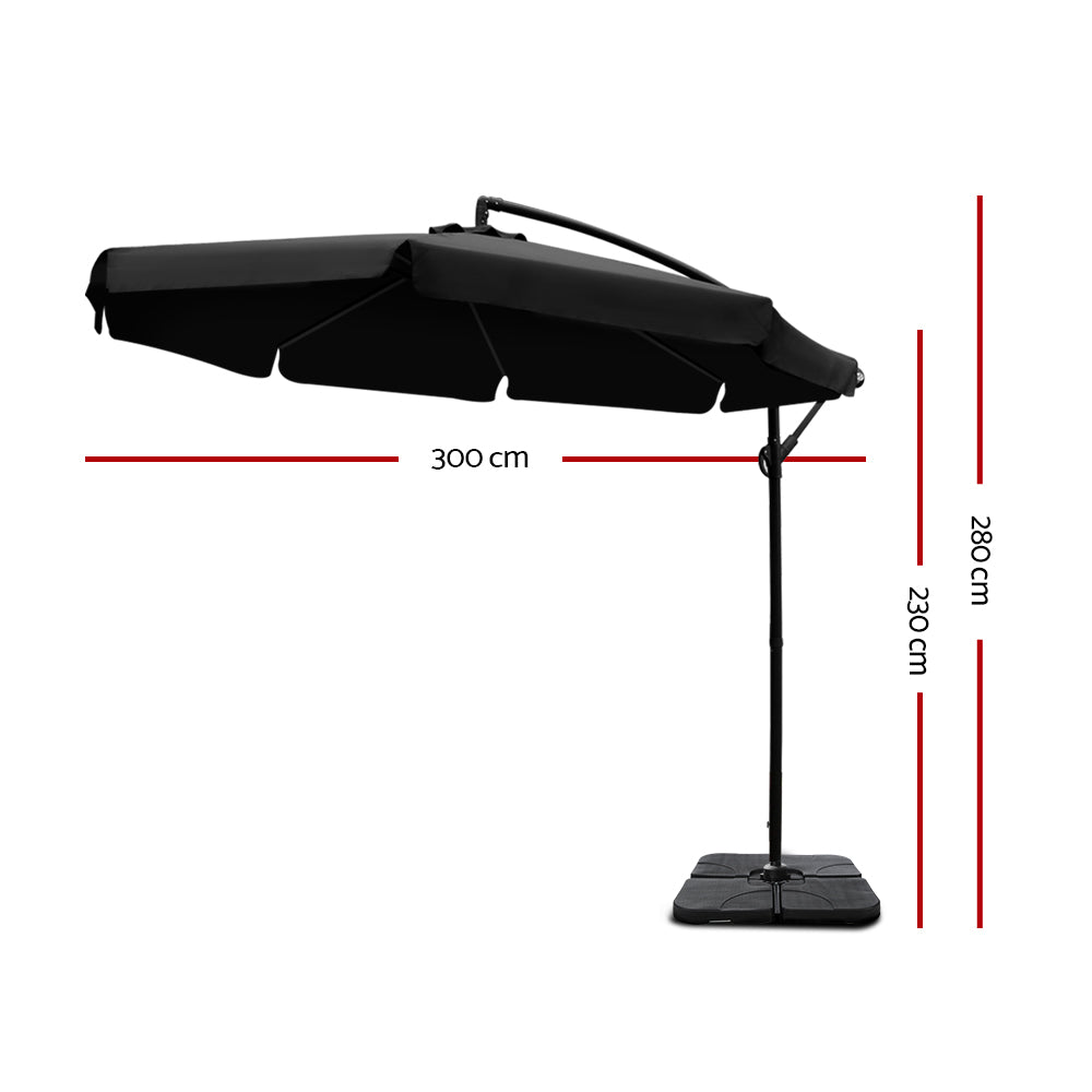 Instahut 3M Outdoor Umbrella with 50X50CM Base - Black