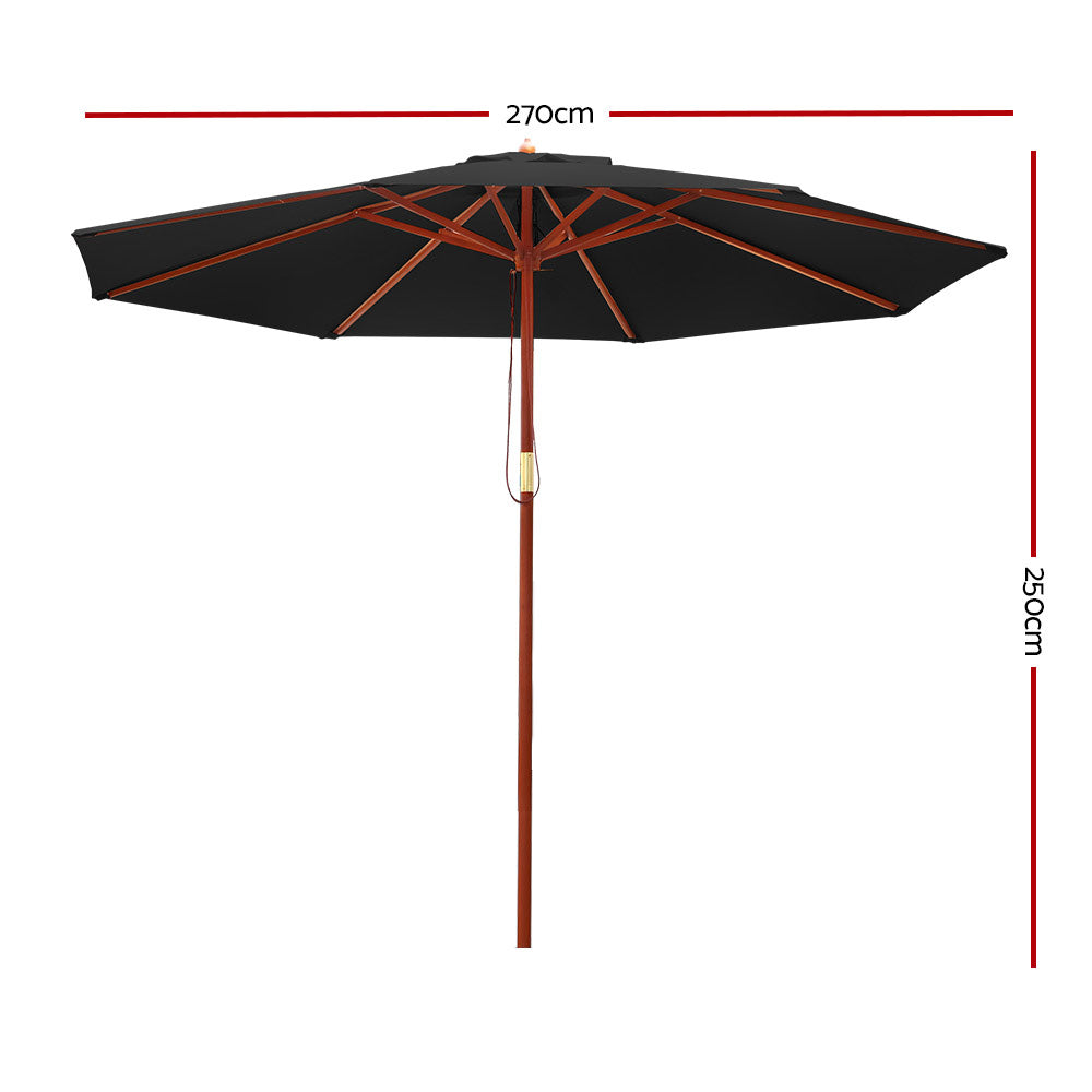 Instahut 2.7M Outdoor Pole Umbrella - Black