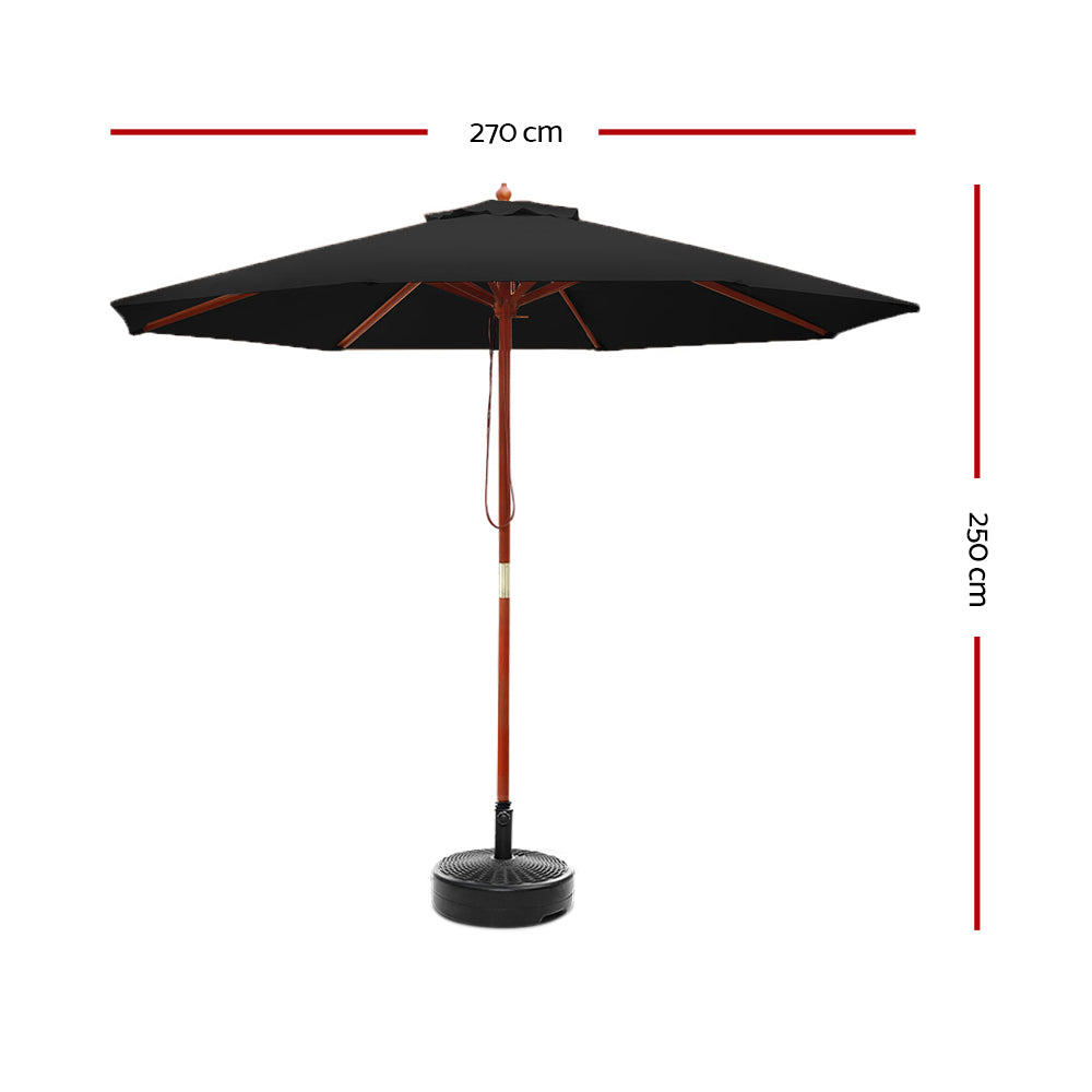 Instahut 2.7M Outdoor Umbrella with Base - Black