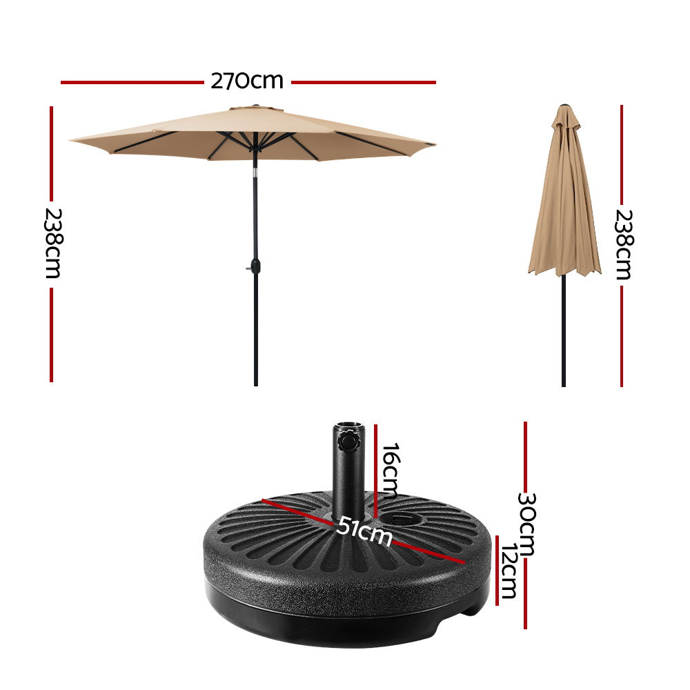 Instahut 2.7M Outdoor Umbrella With Base - Beige