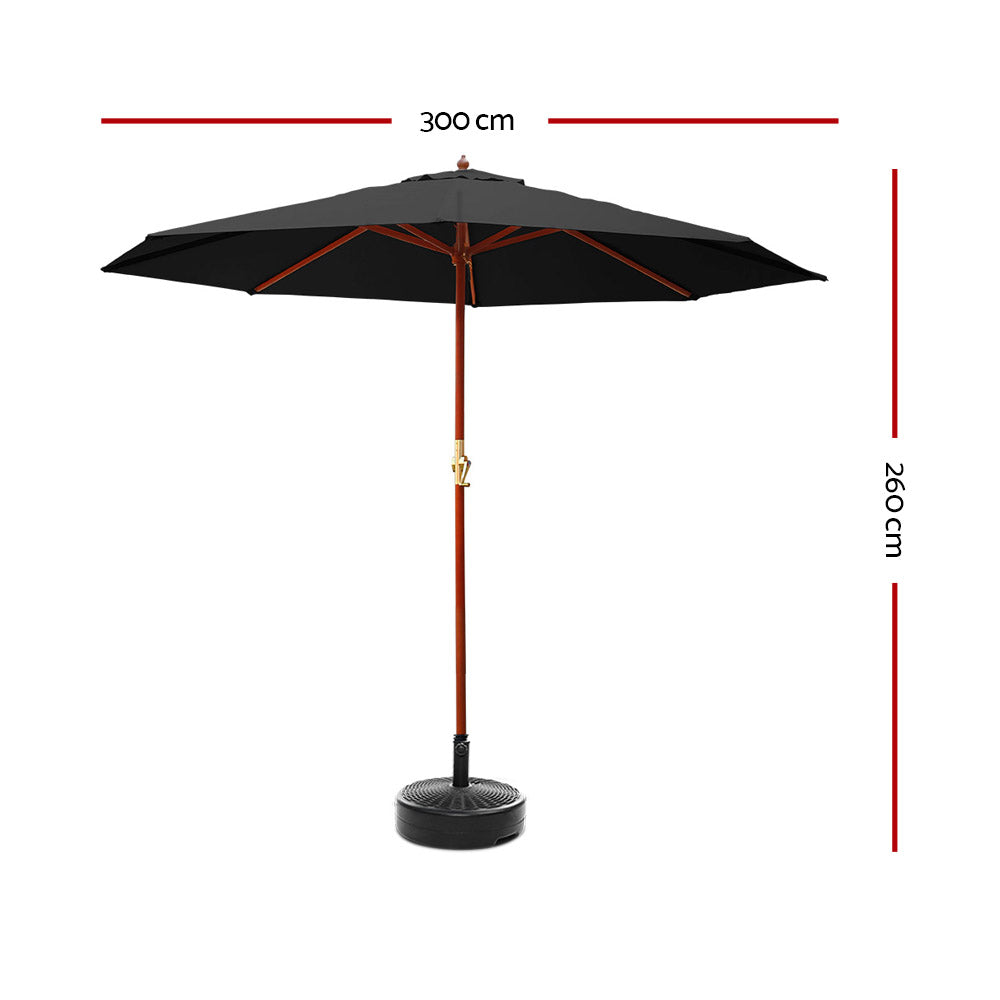 Instahut 3M Outdoor Umbrella Pole with Base - Black