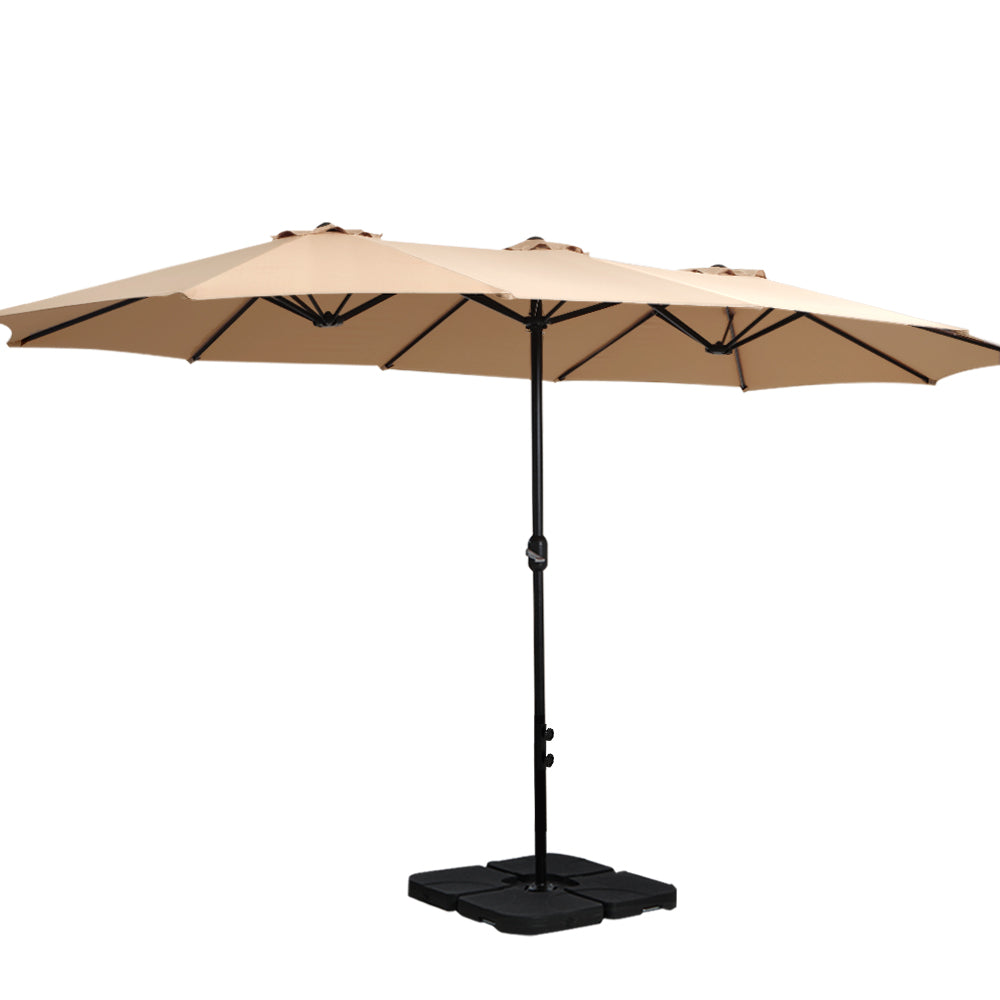 Instahut Outdoor Umbrella 4.57M with Base - Beige