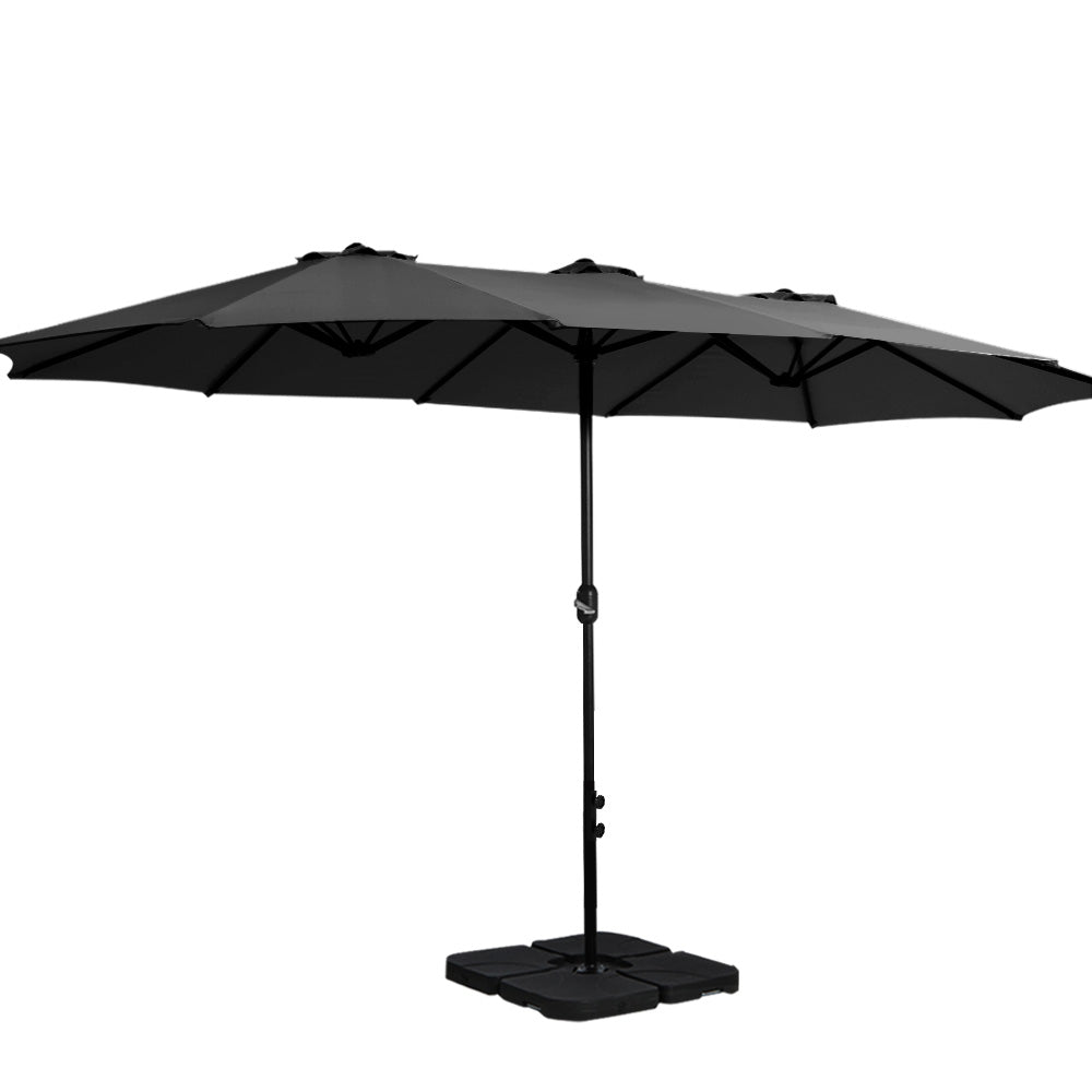 Instahut 4.57M Outdoor Umbrella Twin With Base - Black