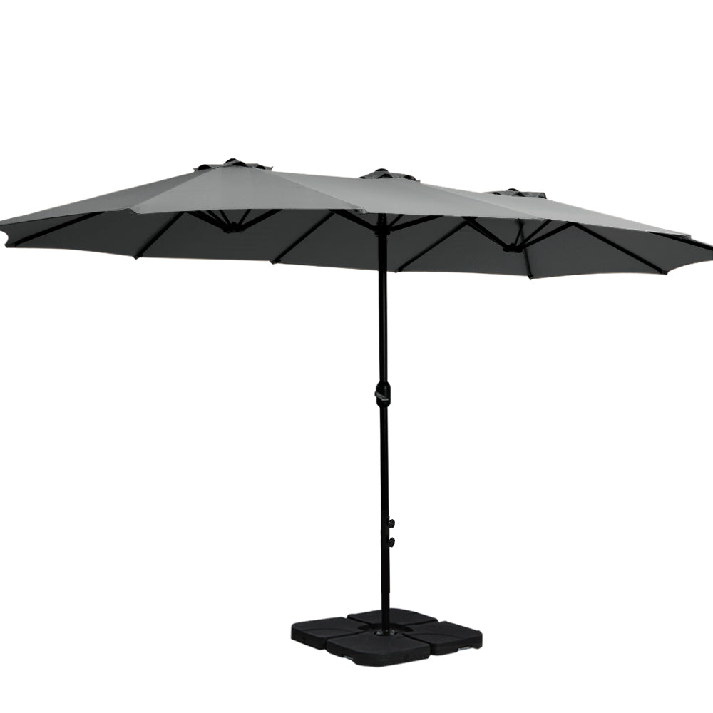 Instahut 4.57M Outdoor Umbrella Twin With Base - Charcoal
