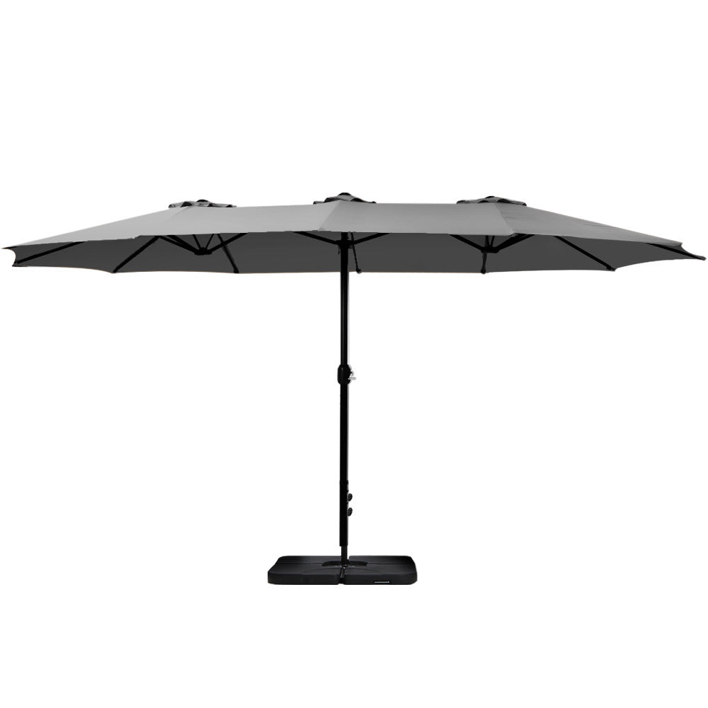 Instahut 4.57M Outdoor Umbrella Twin With Base - Charcoal