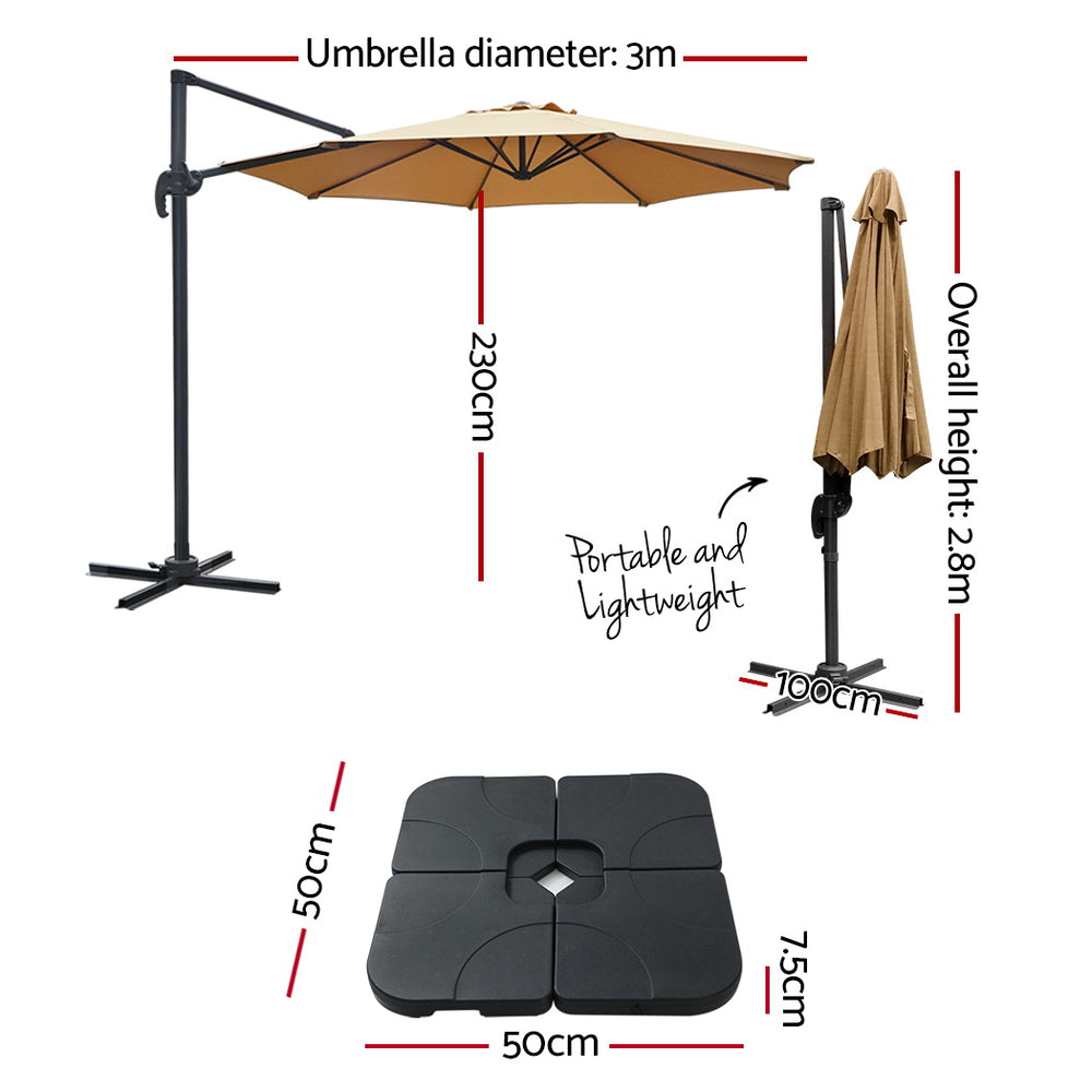 Instahut Outdoor Umbrella 3M with 50CM Base - Beige