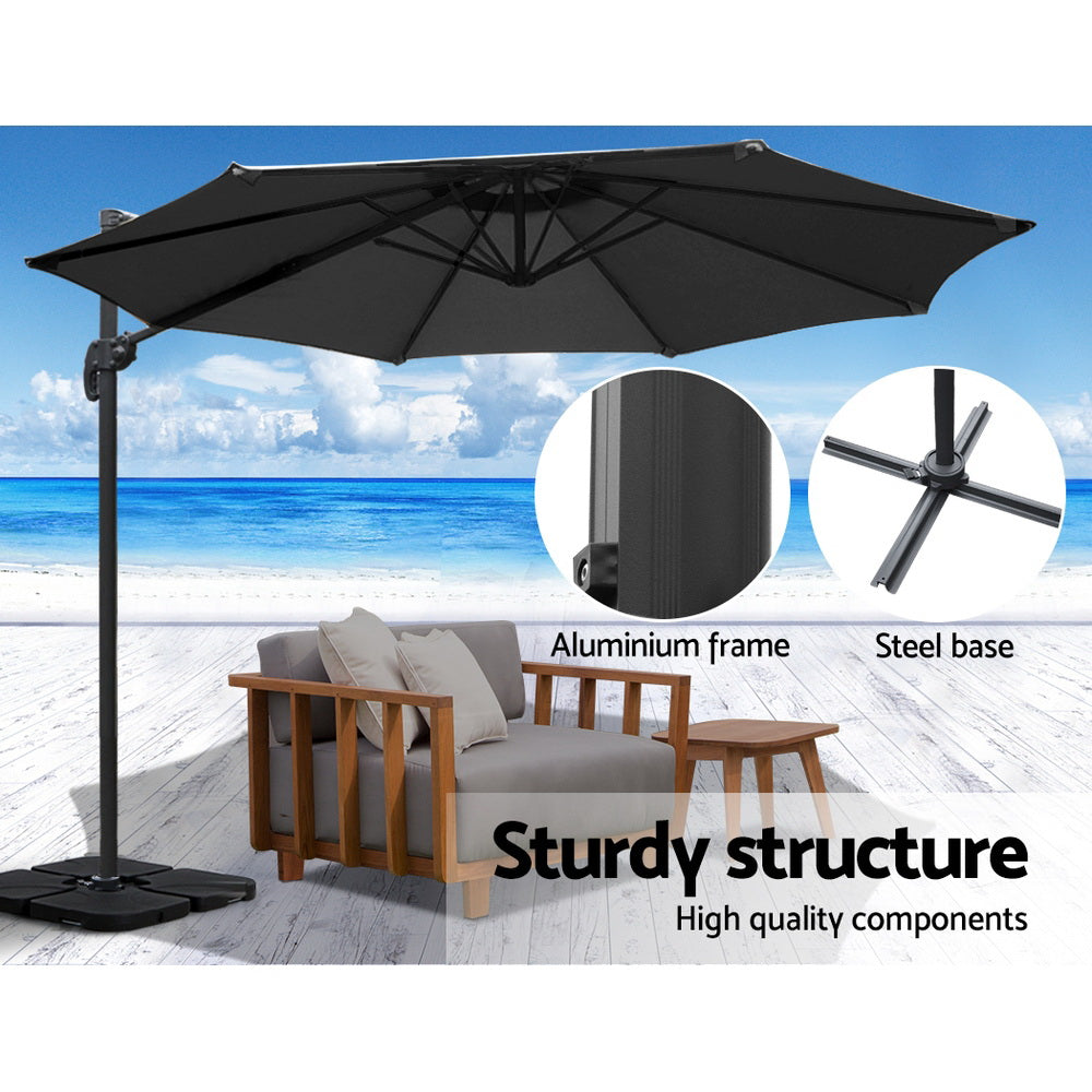 Instahut Outdoor Umbrella 3M with 50CM Base - Black