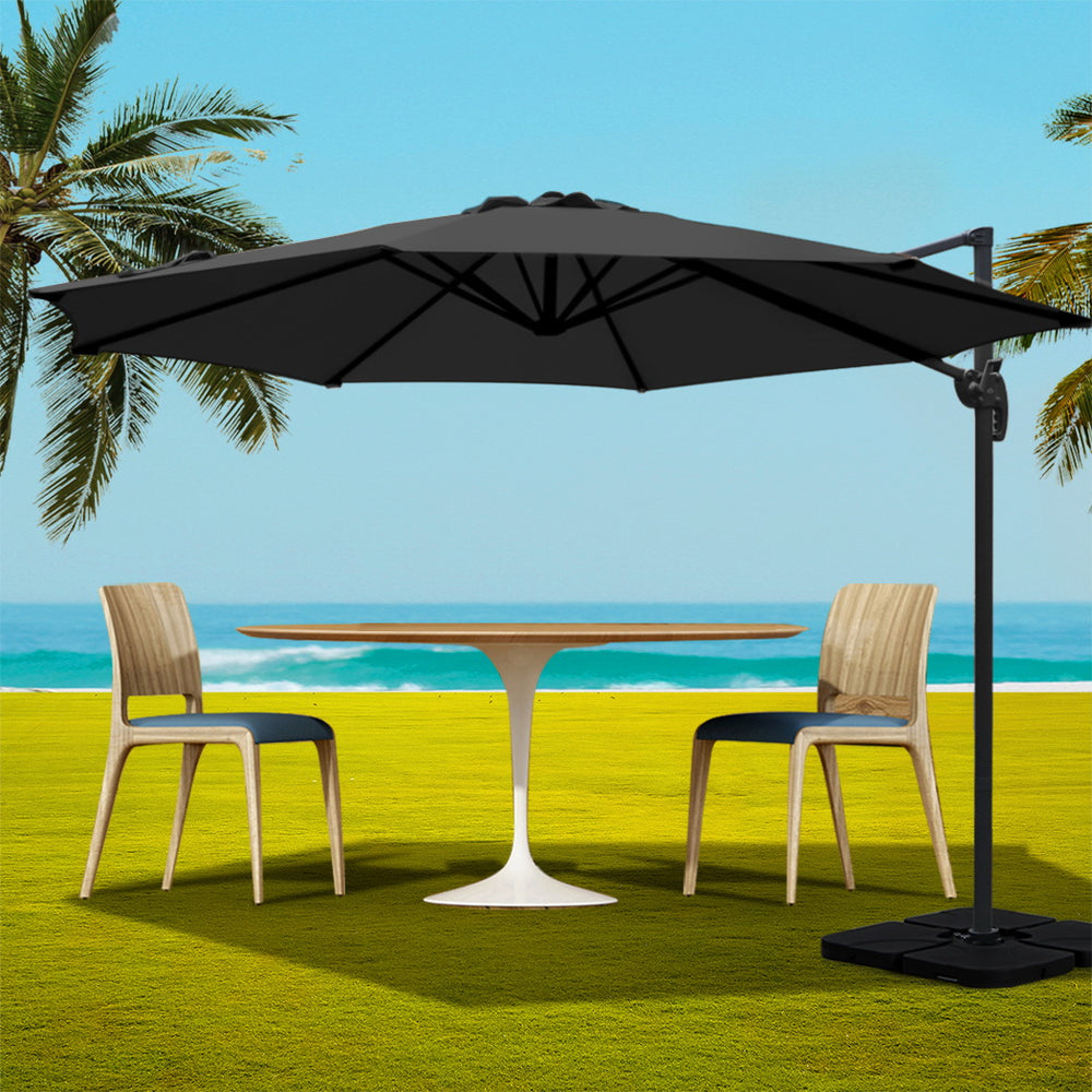 Instahut Outdoor Umbrella 3M with 50CM Base - Black