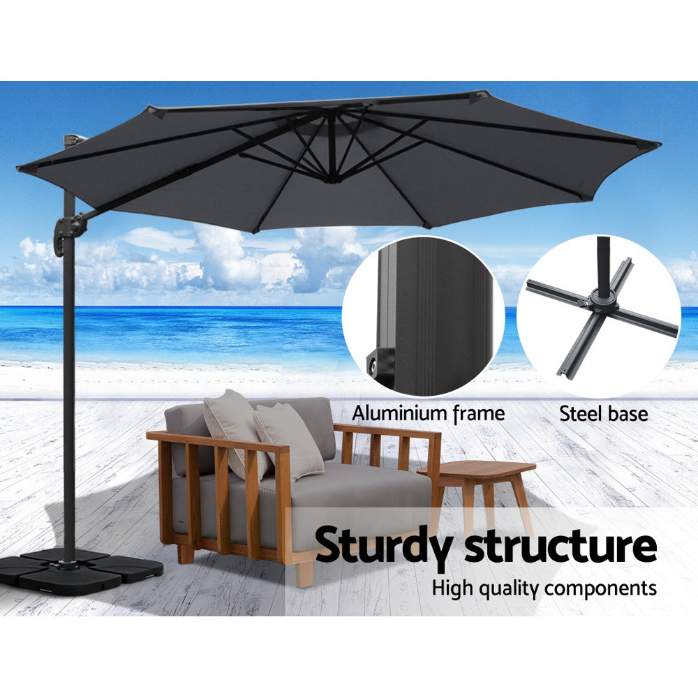 Instahut Outdoor Umbrella 3M with 50CM Base - Charcoal