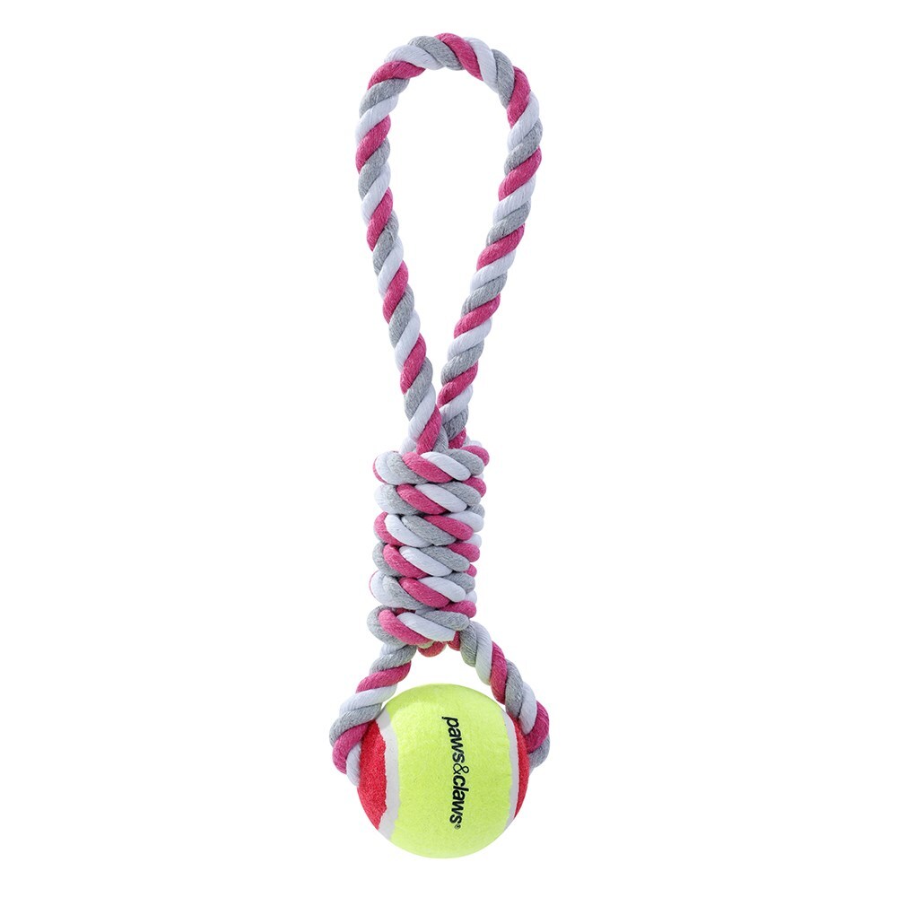 Paws &amp; Claws Pet/Dog 34cm Rope Tugger/Tennis Ball - Assorted