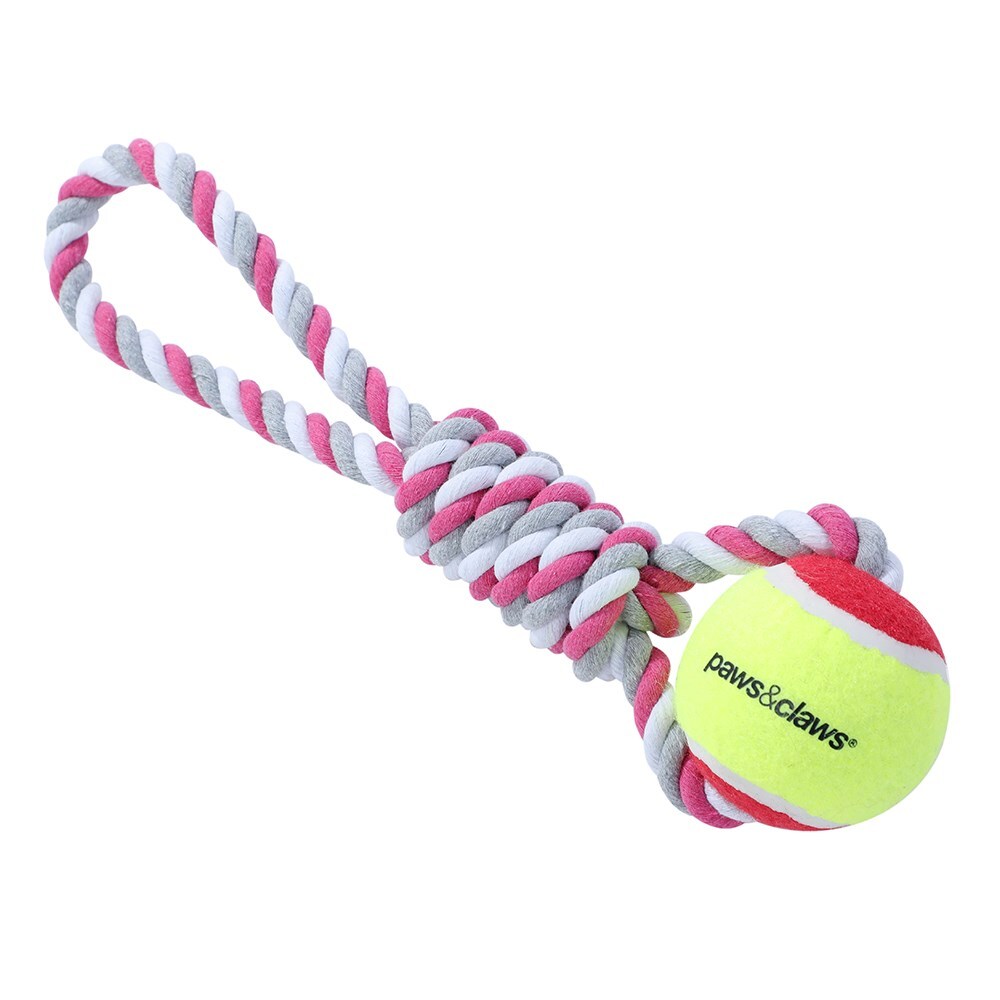 Paws &amp; Claws Pet/Dog 34cm Rope Tugger/Tennis Ball - Assorted