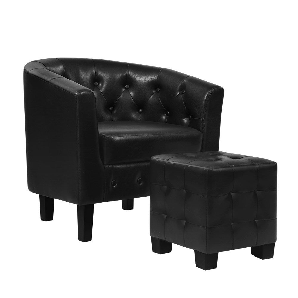 Artiss PU Leather Lounge Chair Ottoman Black