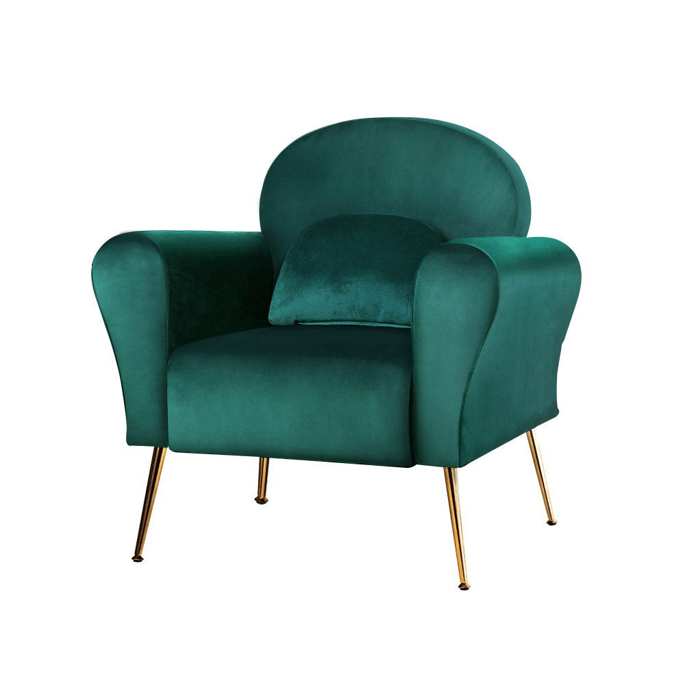 Artiss Velvet Accent Armchair with Cushion Green